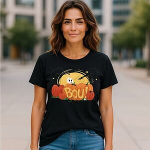 Halloween Tee Cotton Short Sleeve Black Ghost Pumpkin Size XL 16 - 18